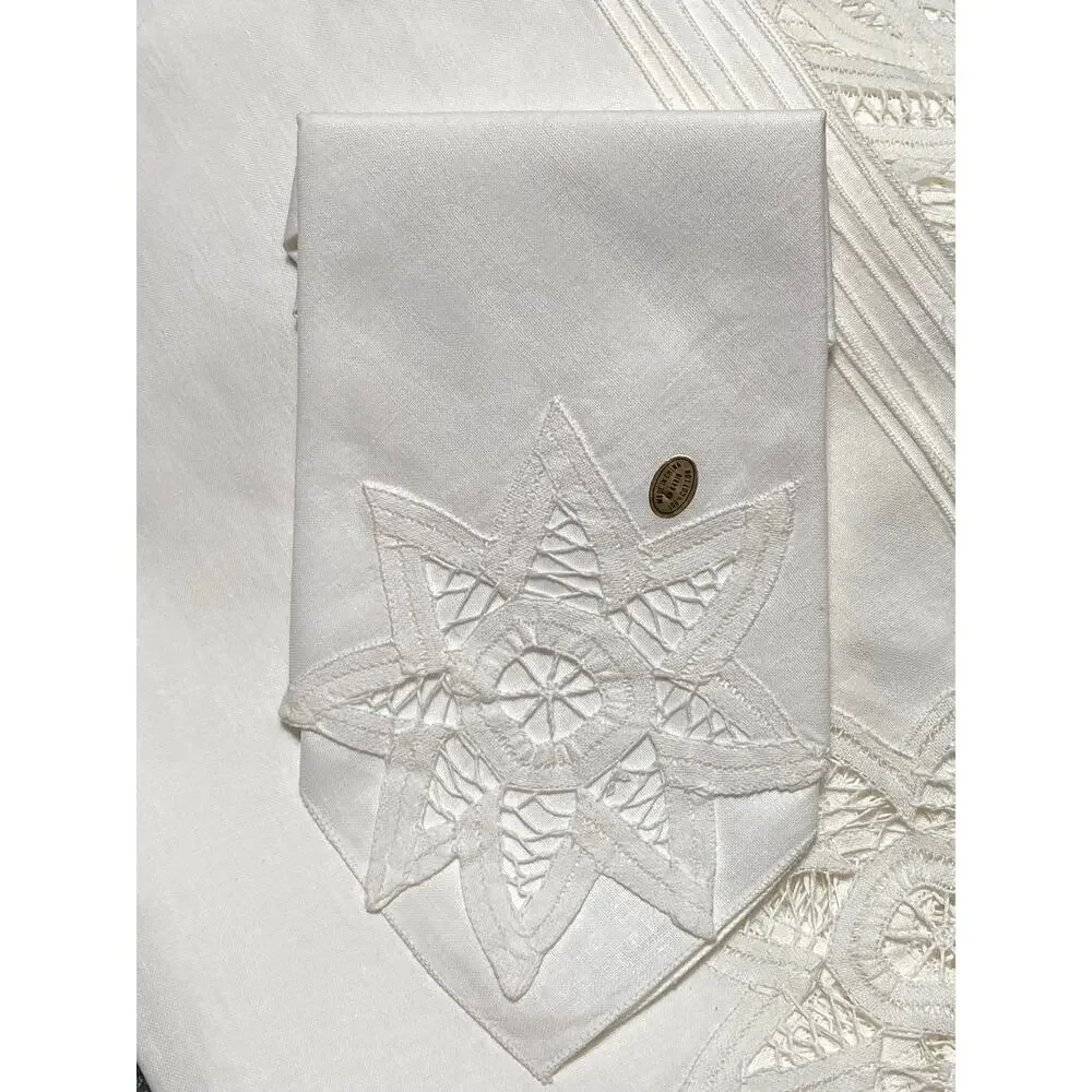 Vintage OMUSA Lyons Hand Embroidered “All Over Battenberg”Tablecloth & Napkins